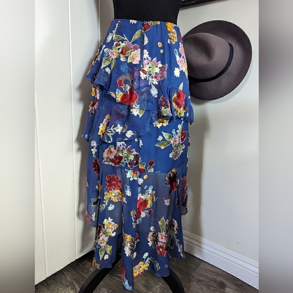 Alice + Olivia Floral Tiered Ruffle Skirt 2 Coquette Girl Fairy Coastal - Picture 7 of 9